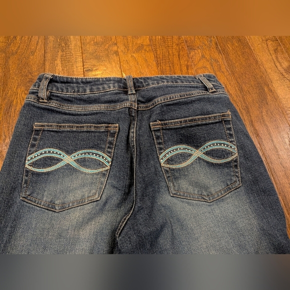 Y2K Santana Embroidered Flower Straight Leg Blue Jeans Size 28 - Picture 4 of 13